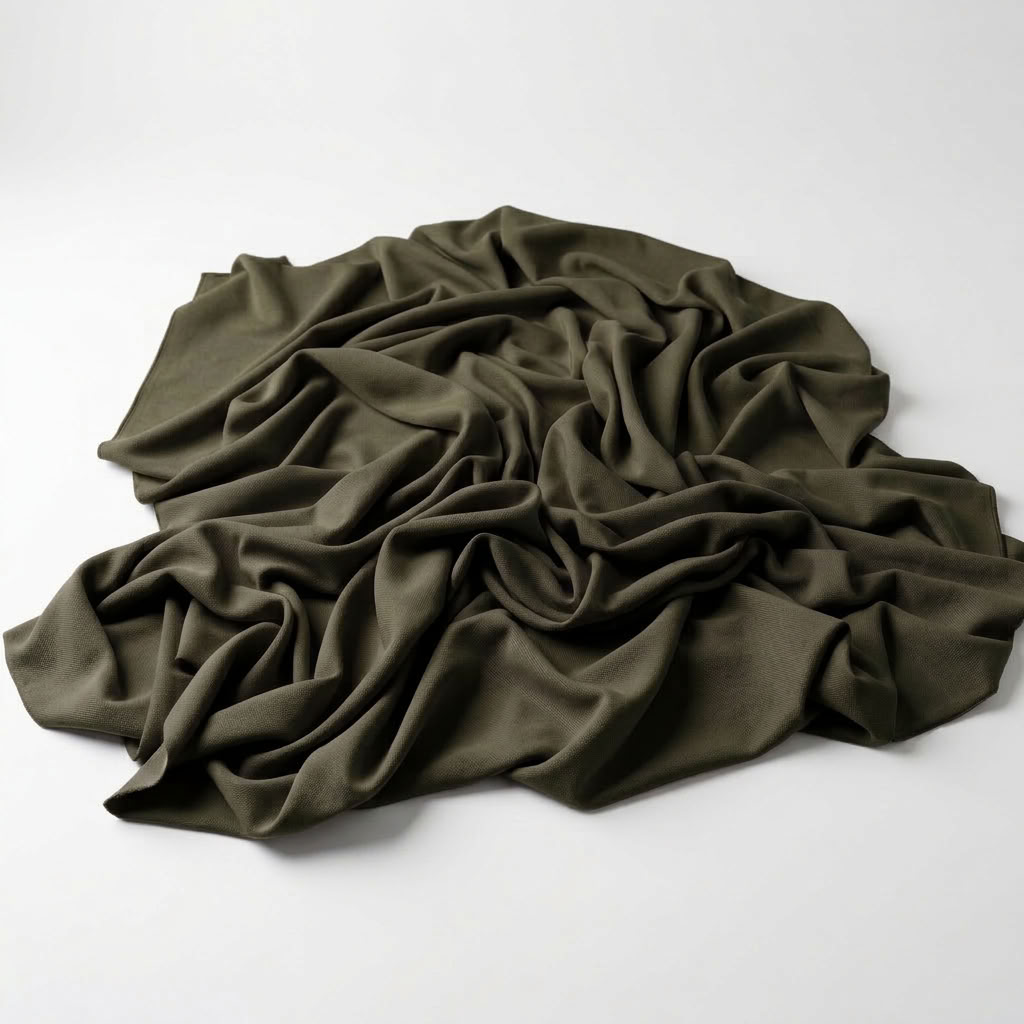 Interlock (Stretch) Drapery Panel in Olive/D 8335 - fabric detail 2