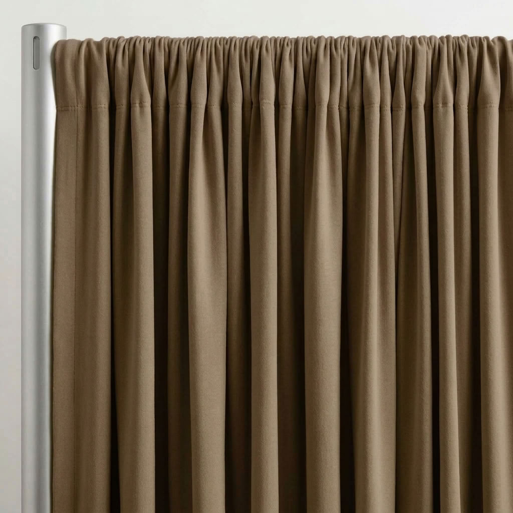 Interlock (Stretch) Drapery Panel in Mocha/D 1380 - hanging drapery