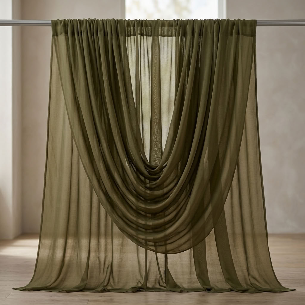 Chiffon Drapery Panel in Olive 1337 - drapery view 8
