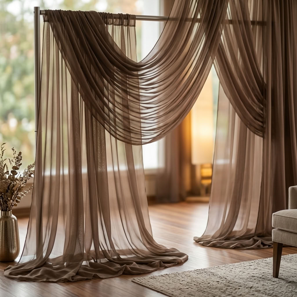 Chiffon Drapery Panel in Taupe/D 1184 - drapery view 3