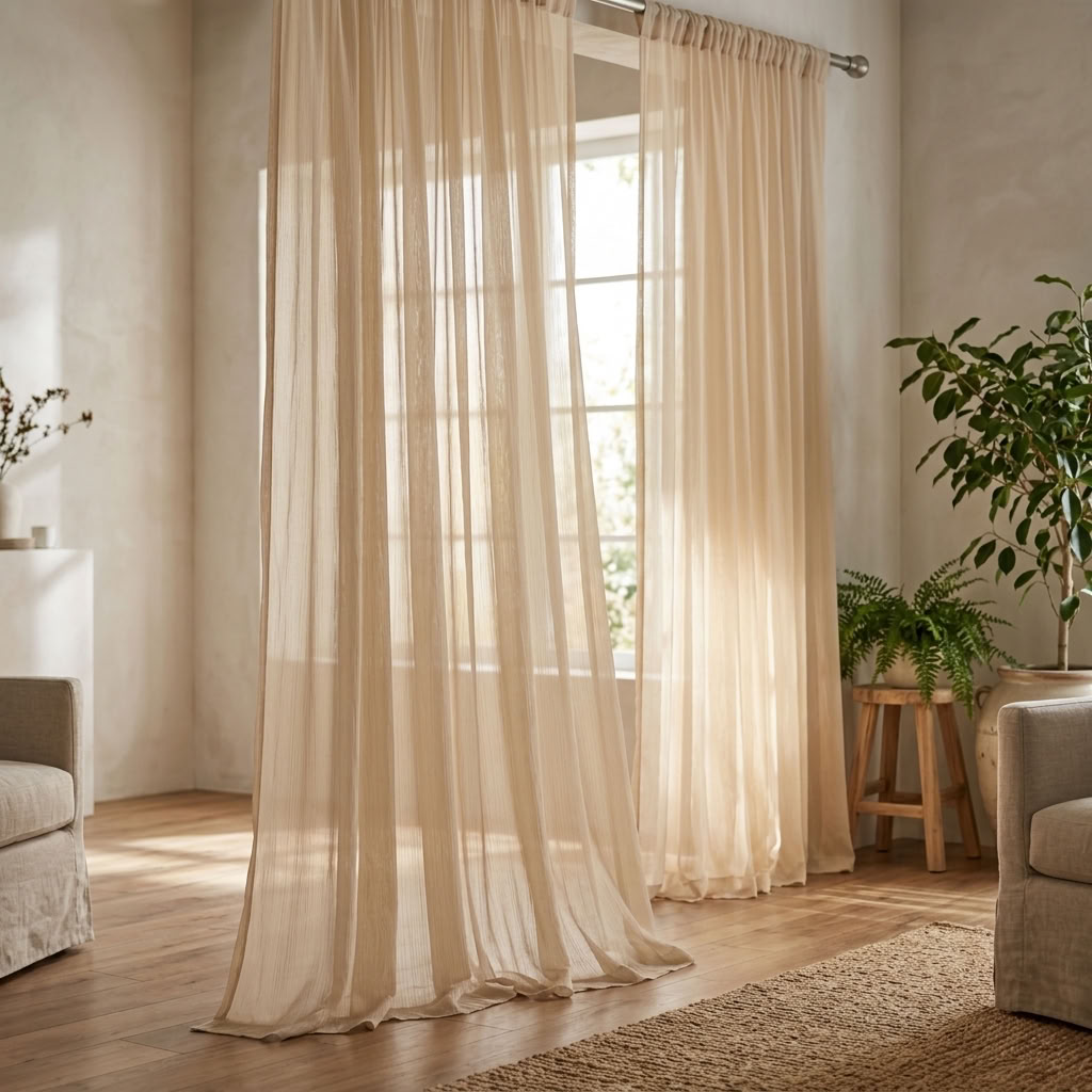 Chiffon Drapery Panel in Beige 9940 - drapery view 1