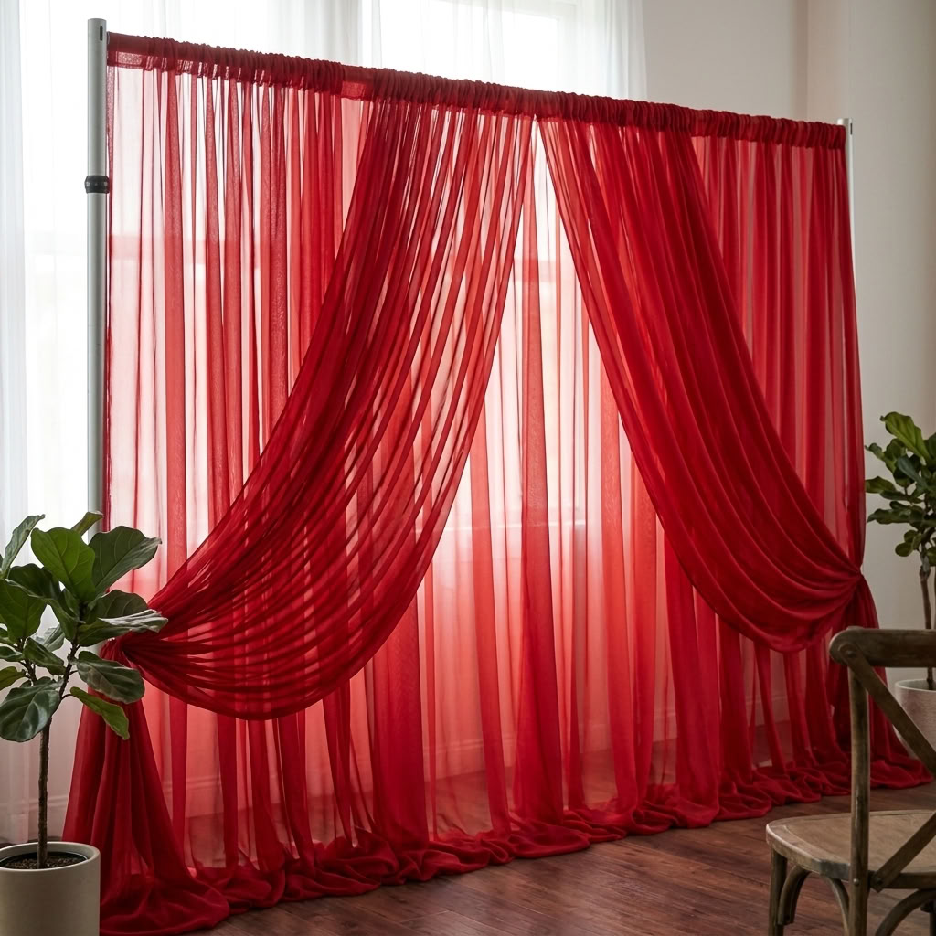 Chiffon Drapery Panel in Red 1192 - drapery view 7