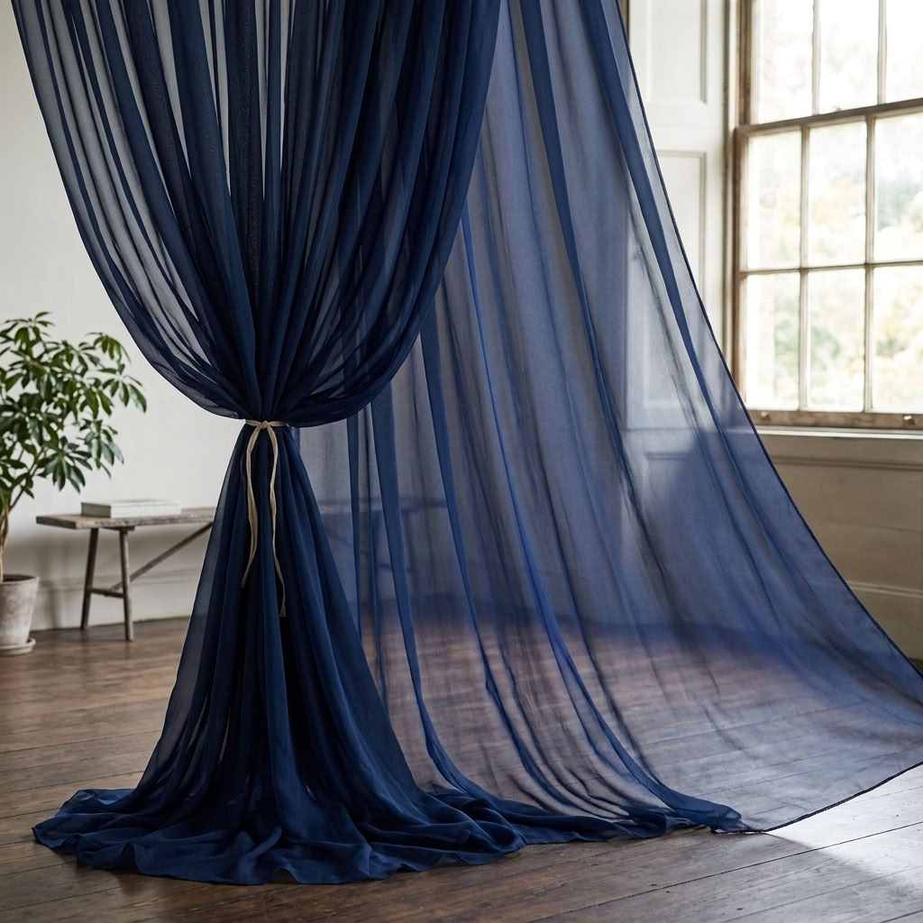 Chiffon Drapery Panel in Navy 1245 - drapery view 2