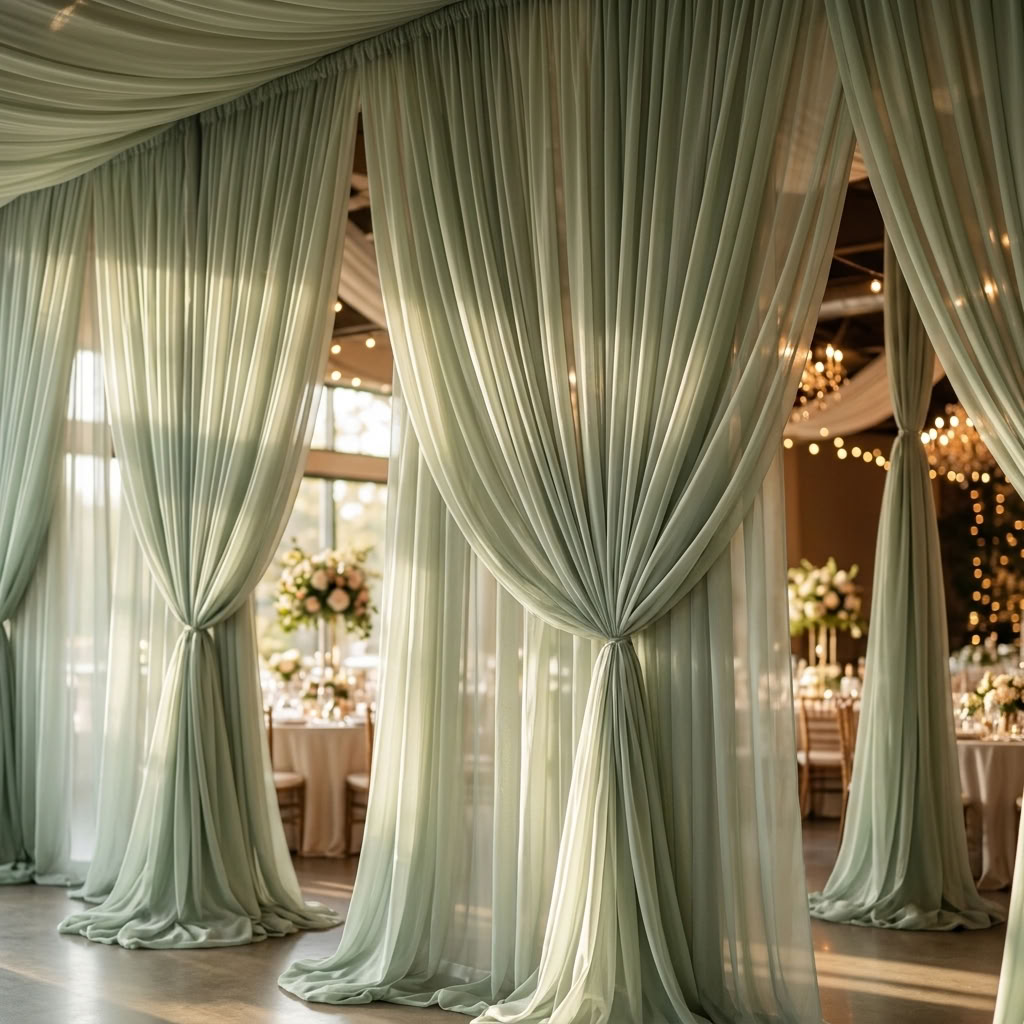 Chiffon Drapery Panel in Sage 1152 - drapery view 1