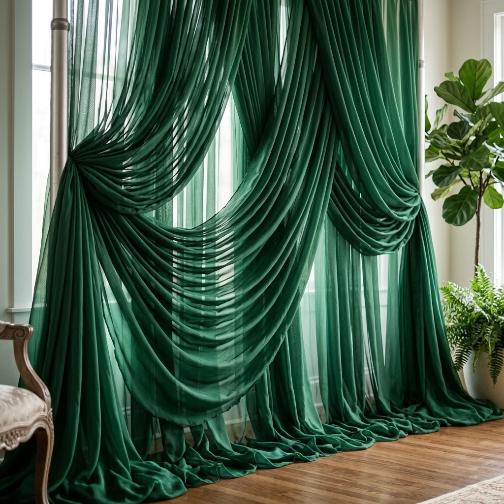 Chiffon Drapery Panel in Green 1875 - drapery view 2