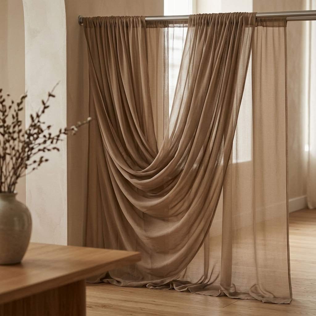 Chiffon Drapery Panel in Beige 9016 - drapery view 4