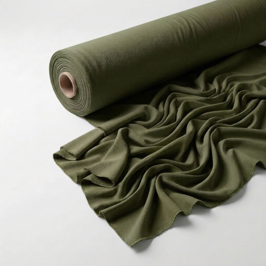 Interlock (Stretch) Drapery Panel in Army Green 2811 - fabric roll