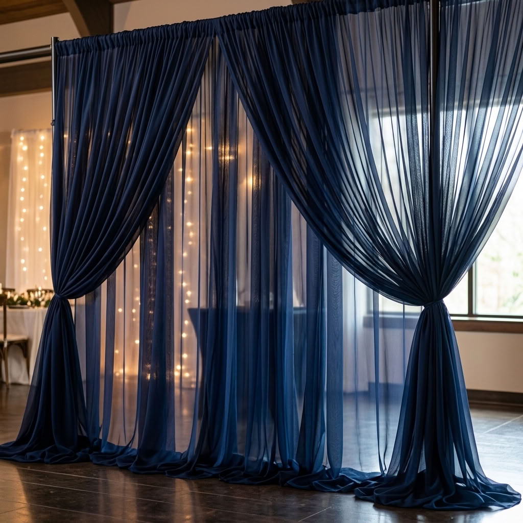 Chiffon Drapery Panel in Navy 1245 - drapery view 7