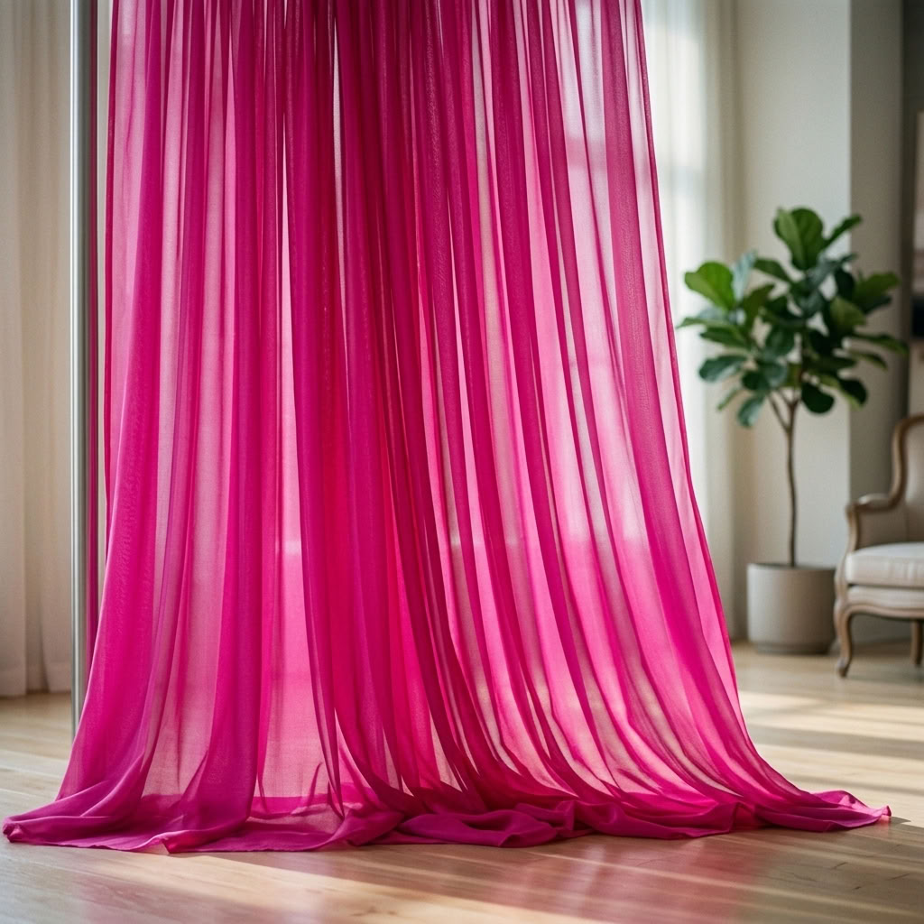 Chiffon Drapery Panel in Fuchsia 1229 - drapery view 6