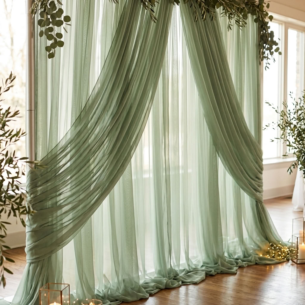 Chiffon Drapery Panel in Sage 1152 - drapery view 5