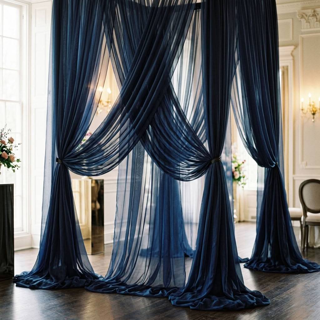 Chiffon Drapery Panel in Navy 1245 - drapery view 3