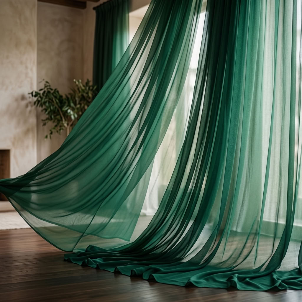 Chiffon Drapery Panel in Emerald 5638 - drapery view 7