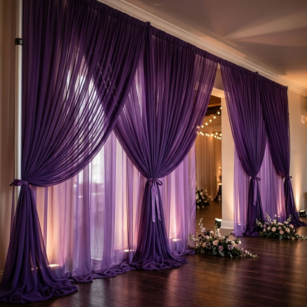 Chiffon Drapery Panel in Purple 1258 - drapery view 7
