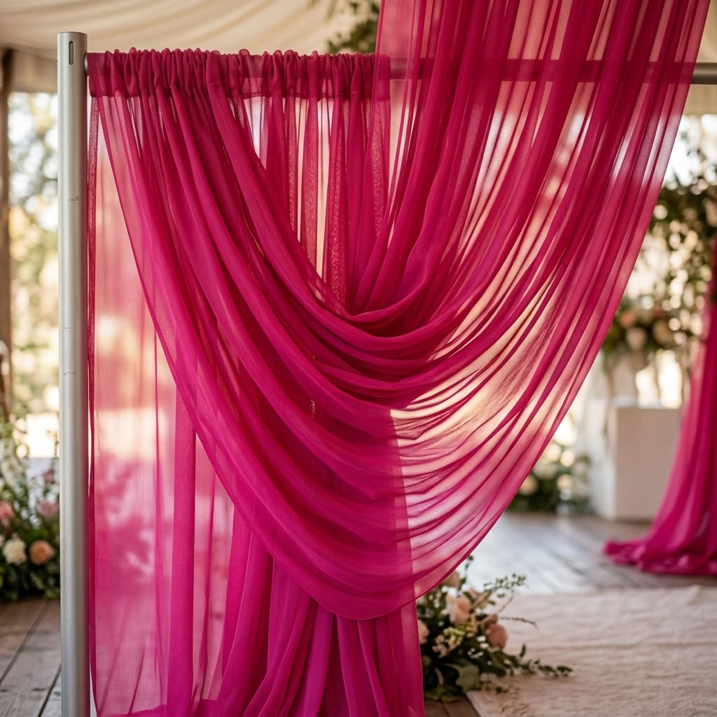 Chiffon Drapery Panel in Fuchsia 1229 - drapery view 7