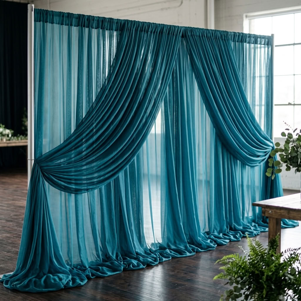 Chiffon Drapery Panel in Aqua 1136 - drapery view 4