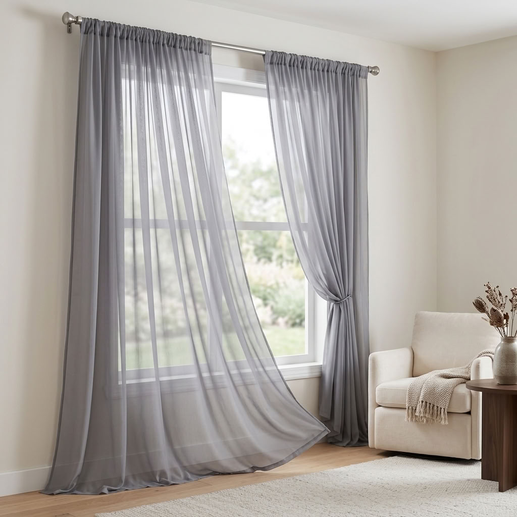 Chiffon Drapery Panel in Gray 8005 - drapery view 3