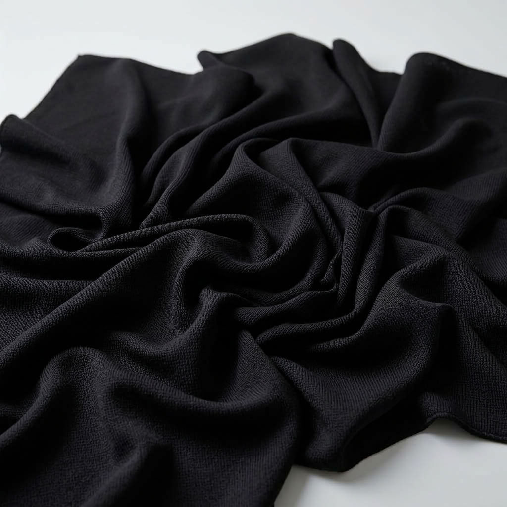 Interlock (Stretch) Wholesale Fabric in Black - loose-fold fabric view