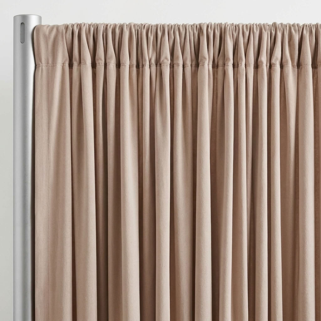 Interlock (Stretch) Drapery Panel in Taupe/D 1184 - hanging drapery