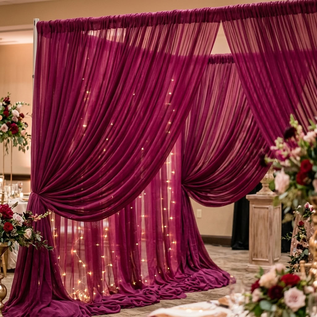 Chiffon Drapery Panel in Magenta 1281 - drapery view 3