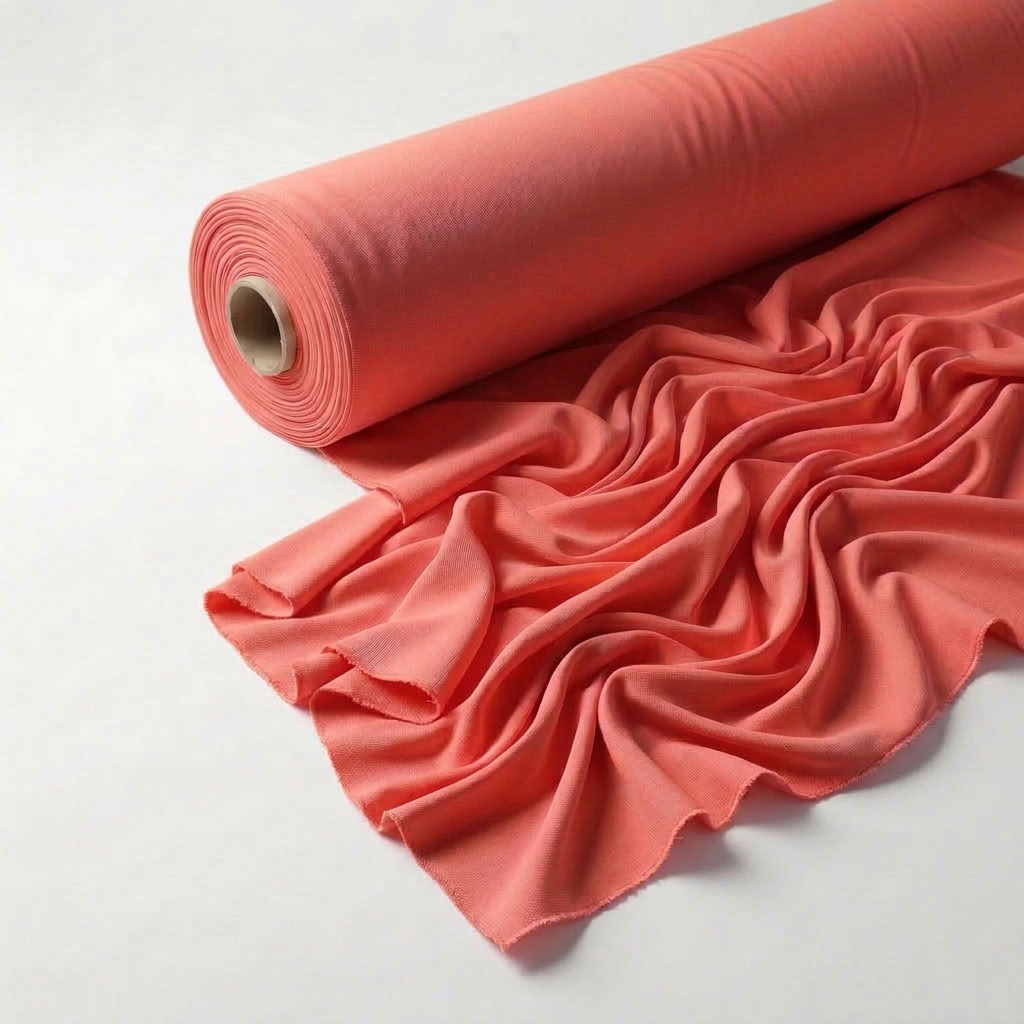 Interlock (Stretch) Drapery Panel in Coral/Kiss 1216 - fabric roll