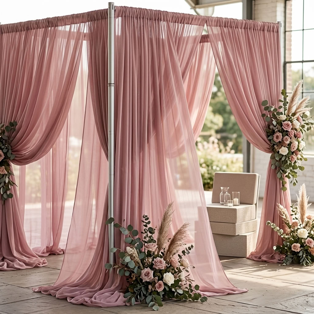 Chiffon Drapery Panel in Rose/Powder 318 - drapery view 3