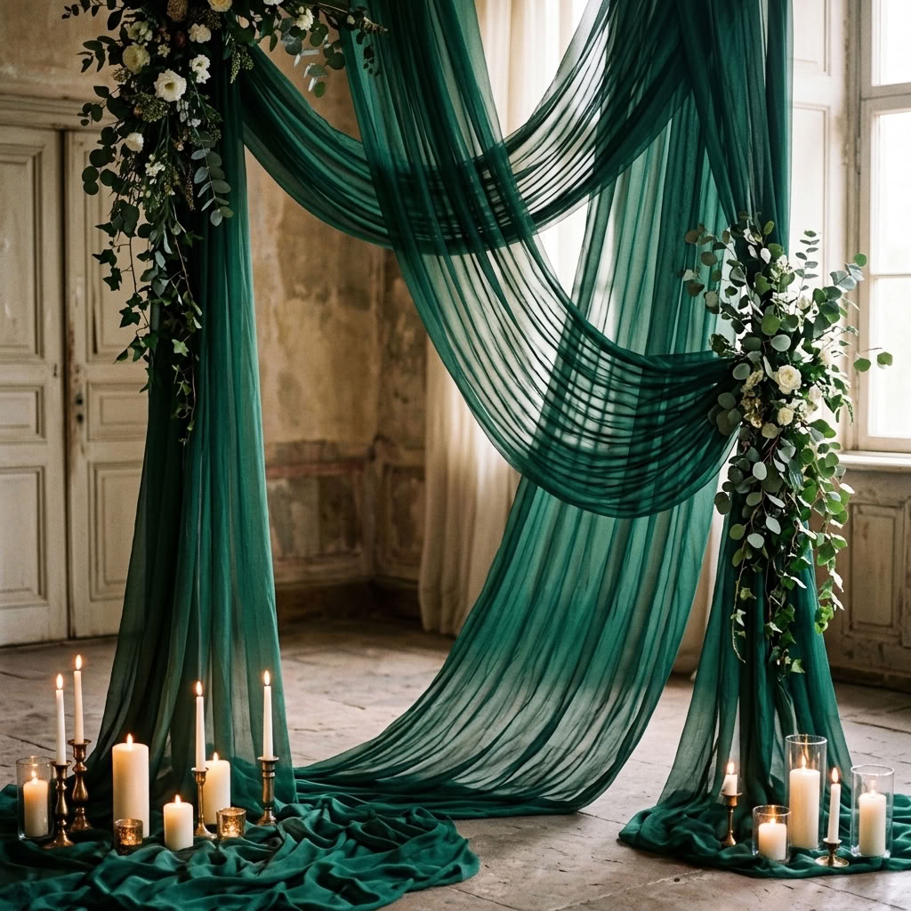 Chiffon Drapery Panel in Emerald 5638 - drapery view 8