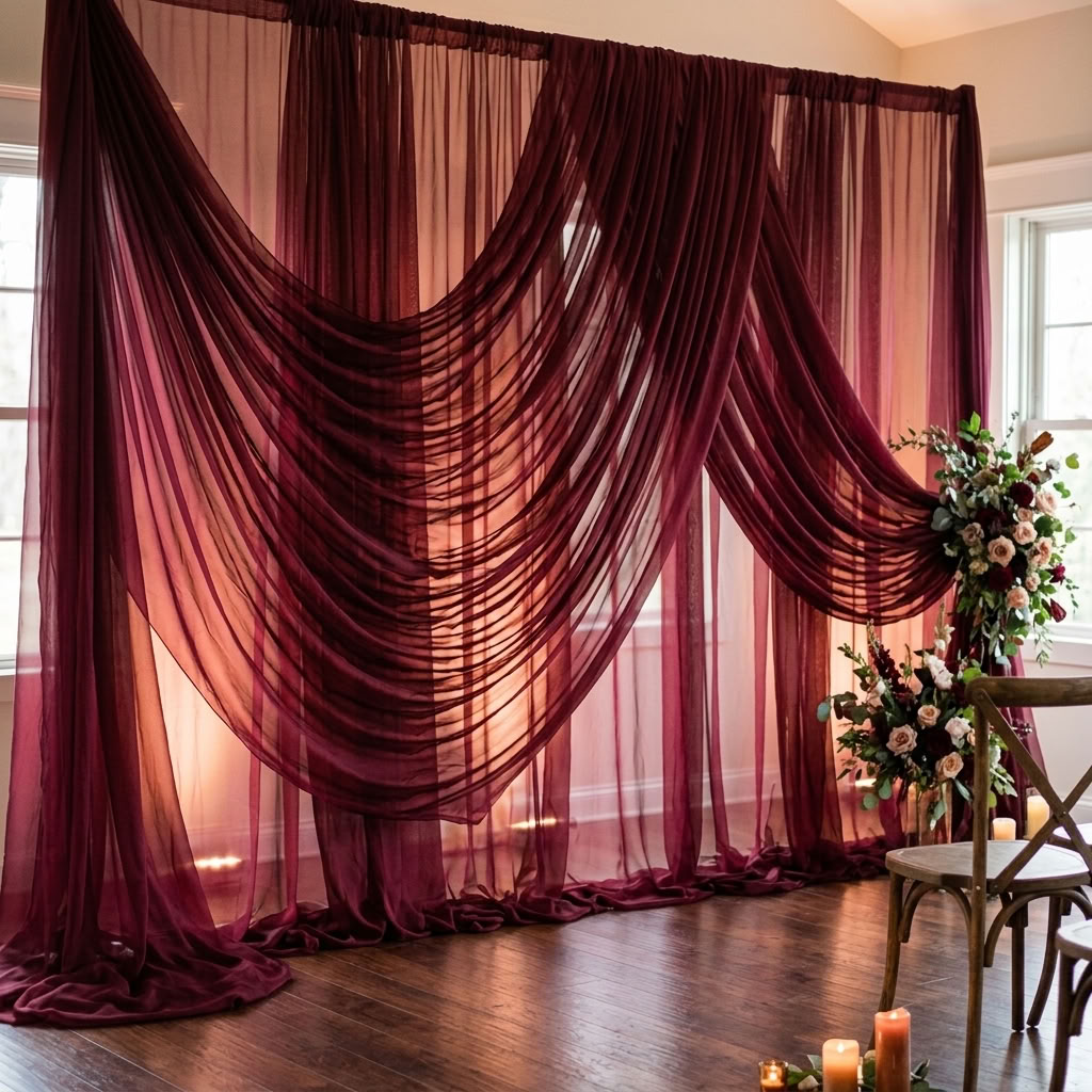Chiffon Drapery Panel in Burgundy 1539 - drapery view 2