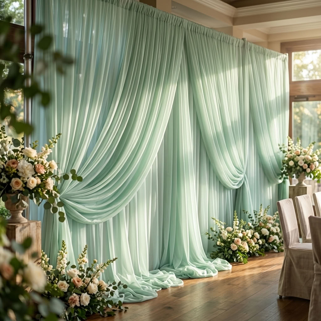 Chiffon Drapery Panel in Mint 1765 - drapery view 7