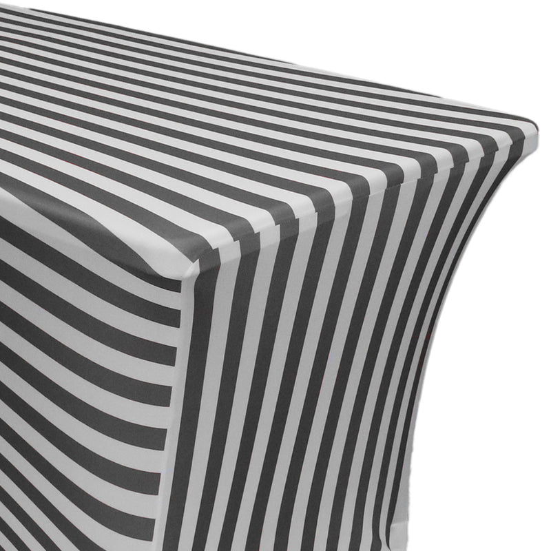 Print Spandex (8'x30") Banquet Table Cover in Black/White Stripes