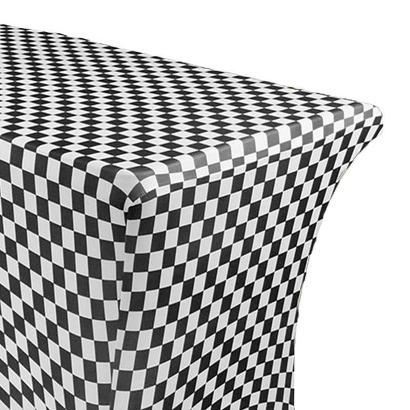 Print Spandex (8'x30") Banquet Table Cover in Black/White Checker