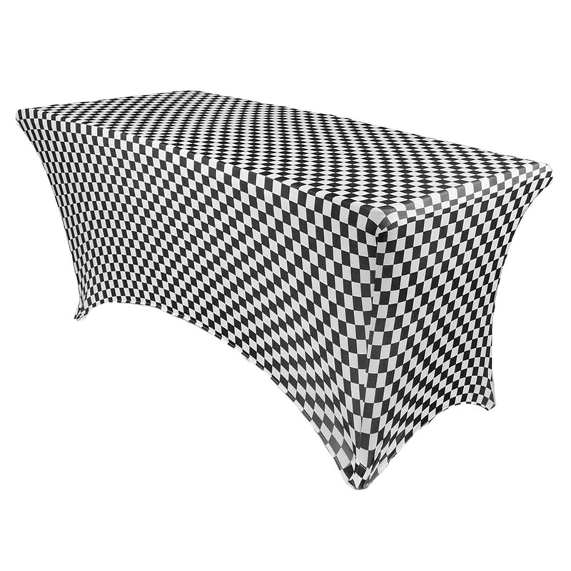 Print Spandex (6'x30") Banquet Table Cover in Black and White Checkered