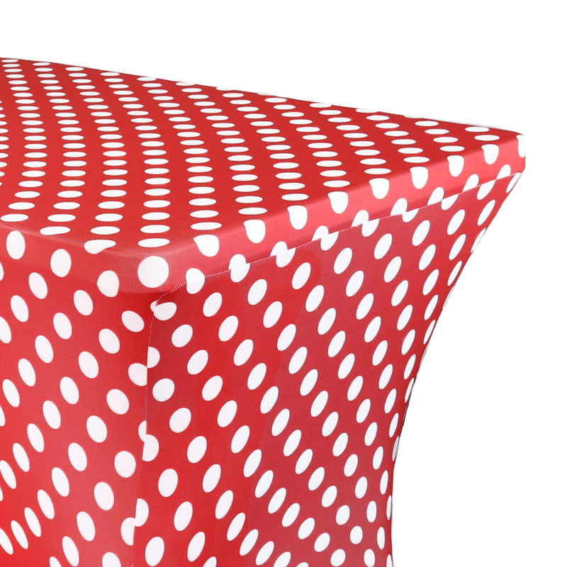 Print Spandex (8'x30") Banquet Table Cover in Red/White Polka Dot