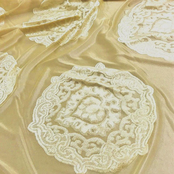 3pcs - Medallion Jacquard Sheer Table Linen 108"x156" Banquet - Gold