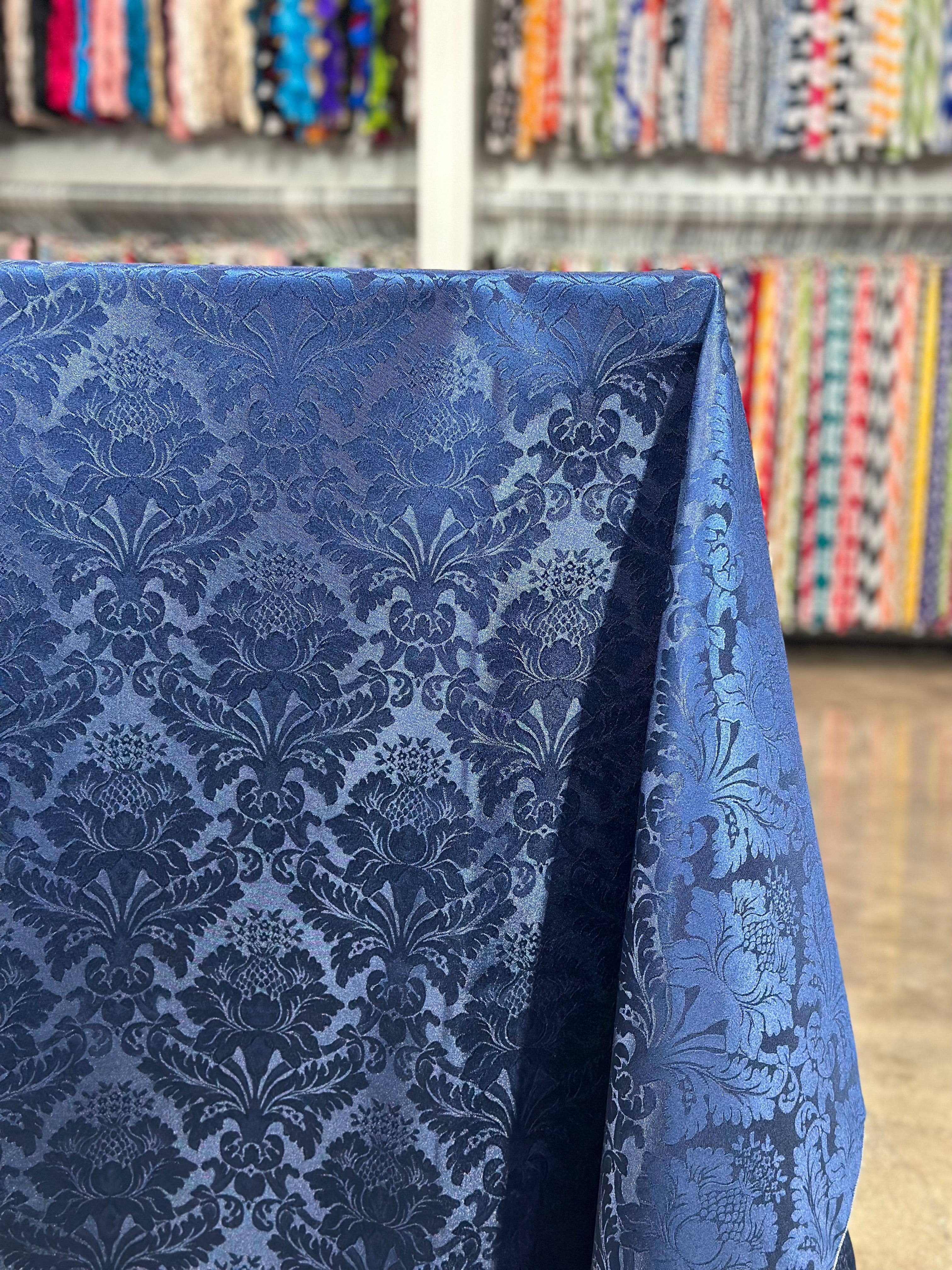Damask Poly Table Linen in Navy 1245 – Urquid Linen