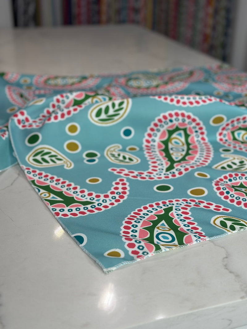 Pastel Paisley (Poly Print) Table Linen in Blue