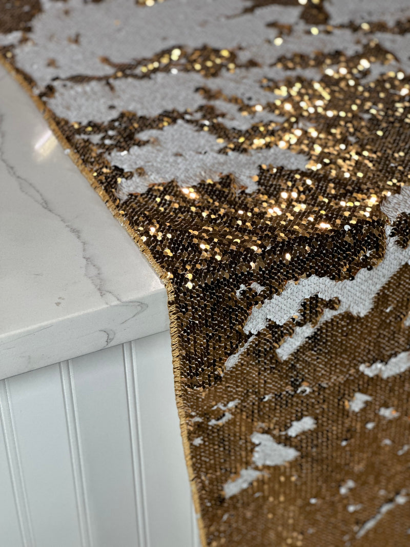 Two-Tone Sequins Table Linen in Gold and White