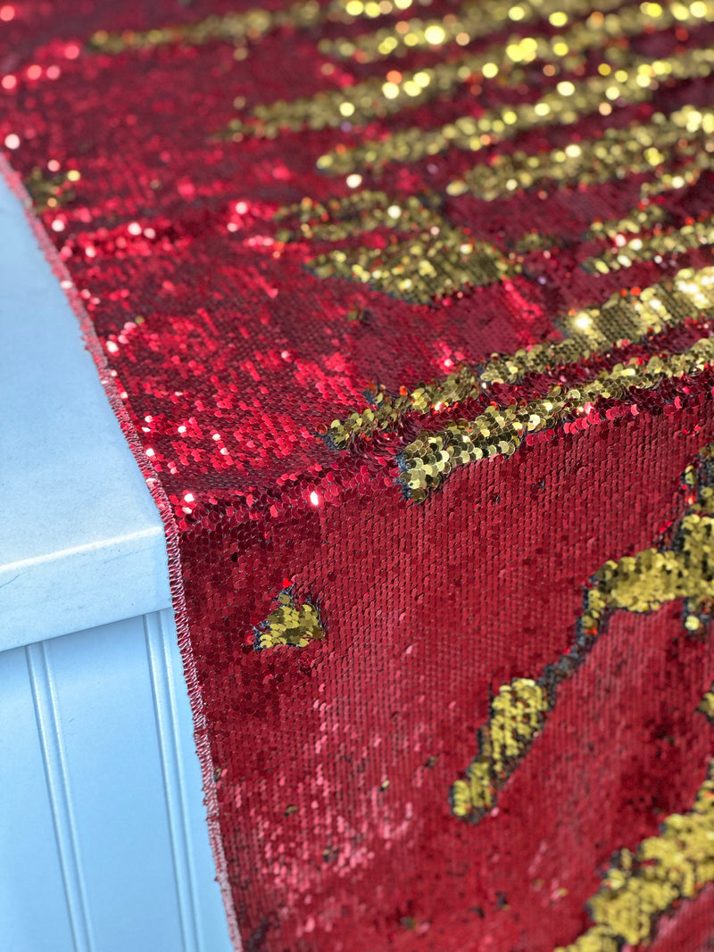 Two-Tone Sequins Table Linen in Red and Gold