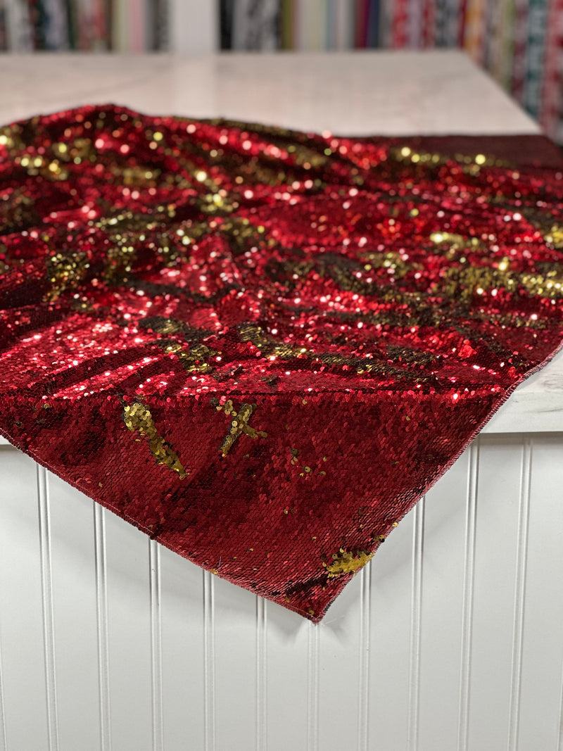 Two-Tone Sequins Table Linen in Red and Gold