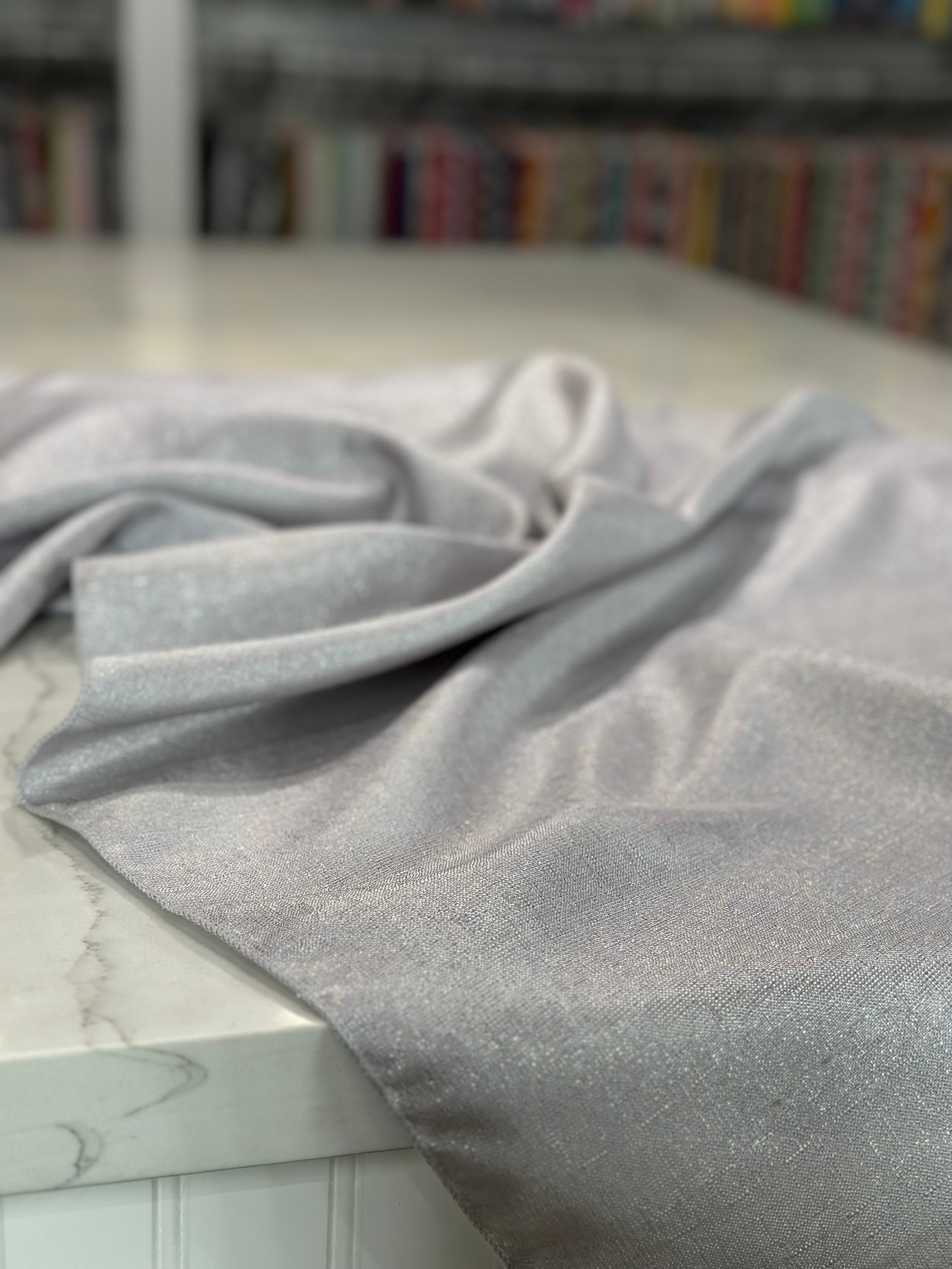 Silver Bone White Metallic Linen