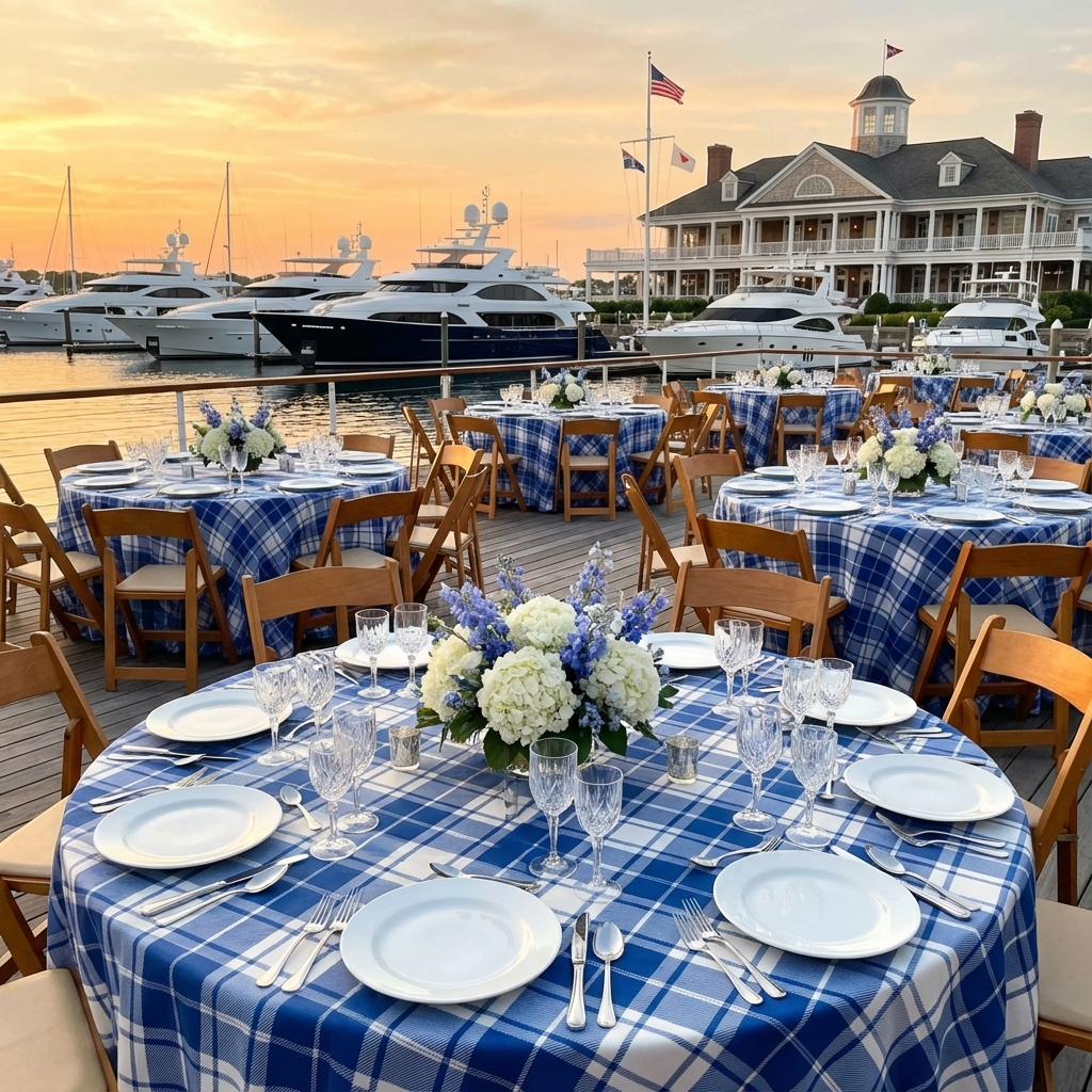 Plaid (Poly Print) Table Linen in Harbor Blue.png