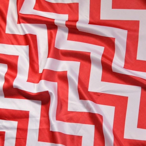 7pcs - Chevron Print (Lamour) Table Runner 14"x120" - Red and White