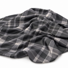 Plaid (Poly Print) in Slate Grey — loose fabric softly gathered on white; fabric-only view, not a finished runner