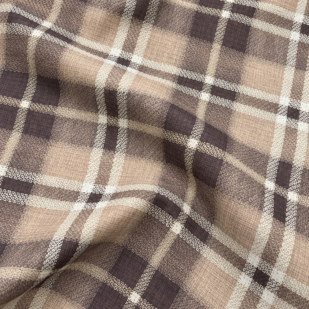 Plaid (Poly Print) fabric in Truffle - fabric and plaid detail