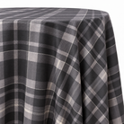 Plaid (Poly Print) in Slate Grey — table linen draped over a round table
