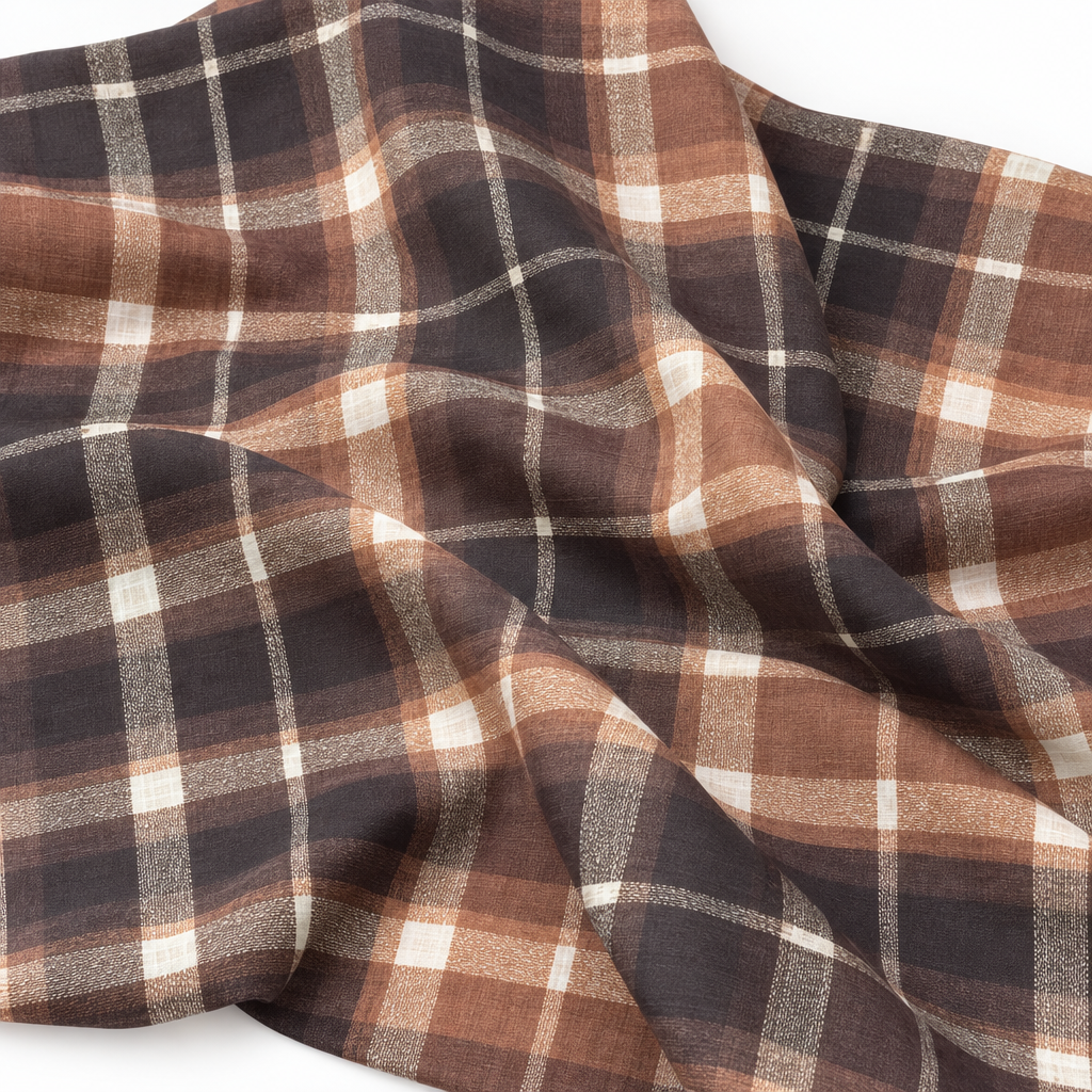 Plaid (Poly Print) fabric in Cinnamon - loose fabric drape