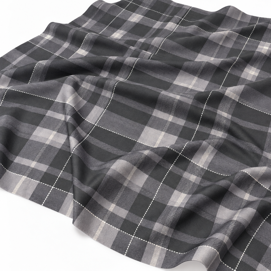 Plaid (Poly Print) fabric in Slate Grey - loose fabric drape