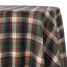 Plaid (Poly Print) in Woodland — table linen draped over a round table