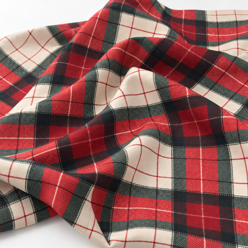 Plaid (Poly Print) fabric in HollyBerry - loose fabric drape