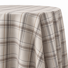 Plaid (Poly Print) in Greige — table linen draped over a round table
