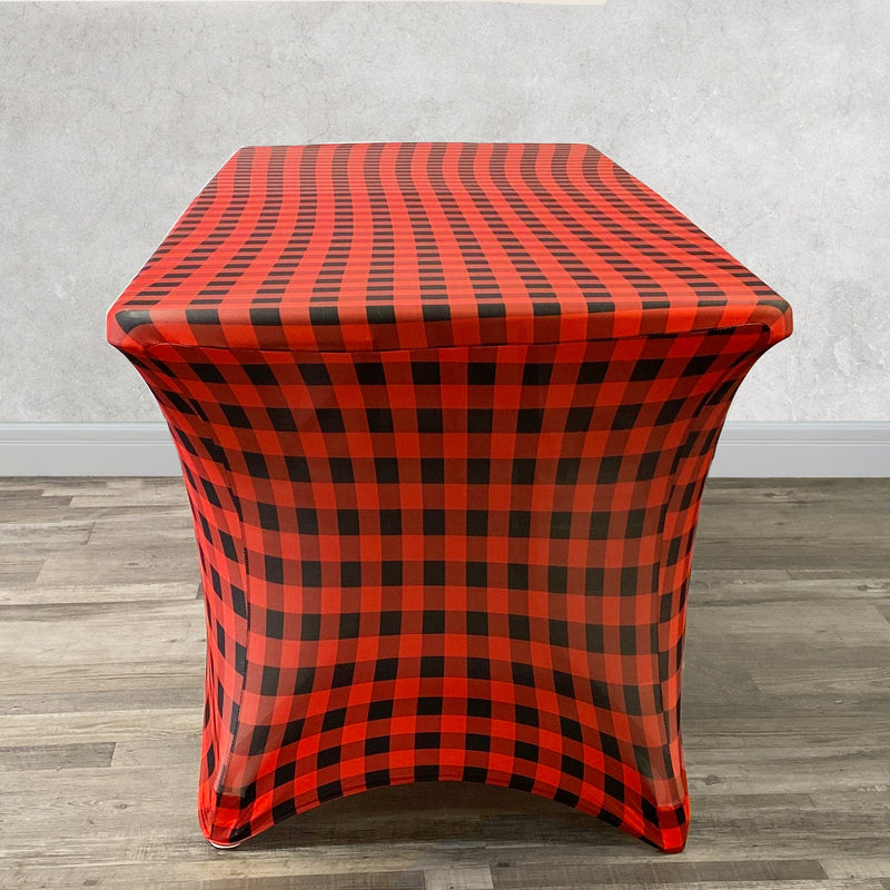 Print Spandex (8'x30") Banquet Table Cover in Red Buffalo Plaid